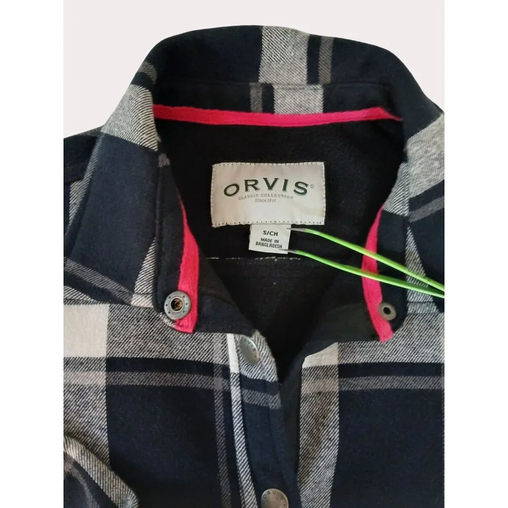 Orvis Womens Plaid Flannel Shirt Jacket Black Gray Snap Button Front S Pockets - Picture 12 of 16